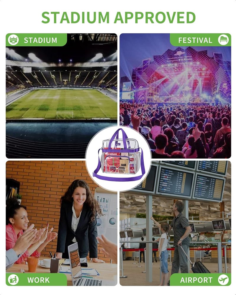 MAYTREE Clear Bag for Stadium Events 12×6×12 Clear Tote Lunch Bag with Reinforced Straps for Work and Sporting Events, Purple - Image 5